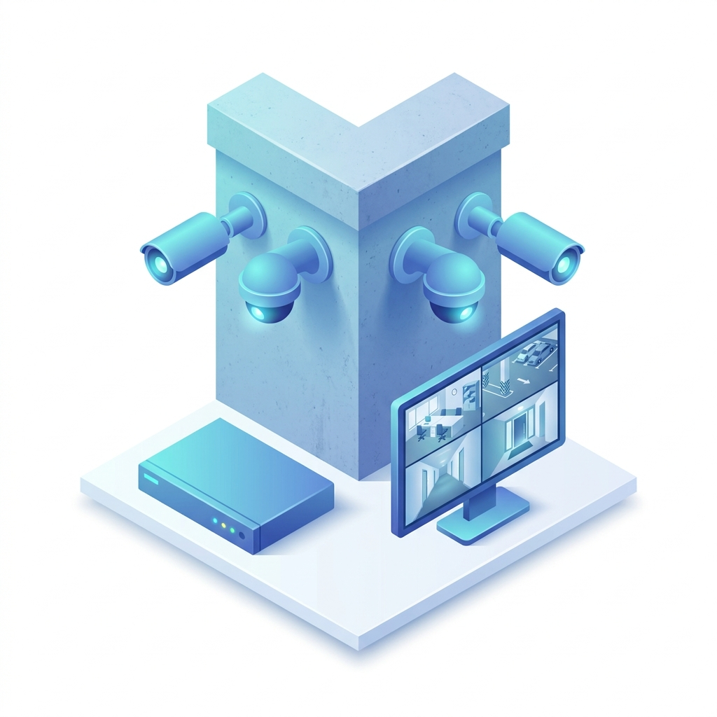 Cámaras CCTV, DVR y monitor multi-feed
